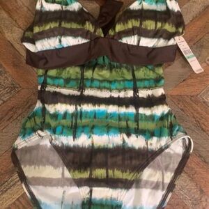Tommy Bahama halter cut out 1 piece swimsuit size 8. New with tags. Brown green